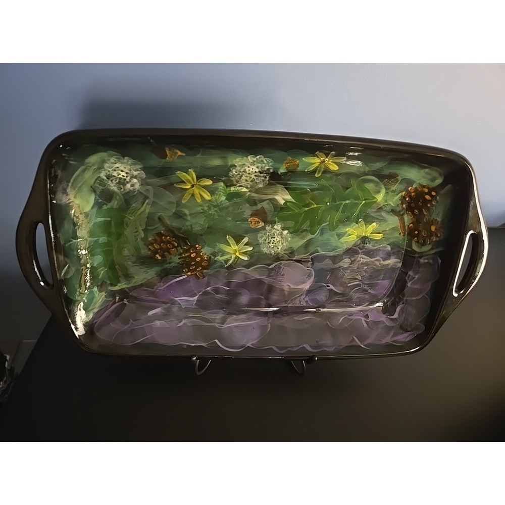 Vintage Acorn Black 16" X 8"Rectangular Tray Platter Jewlery Kitchen Cute